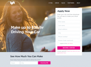 Lyft landing page example