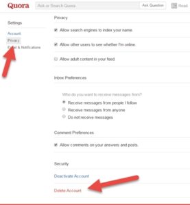 Delete Quora Account