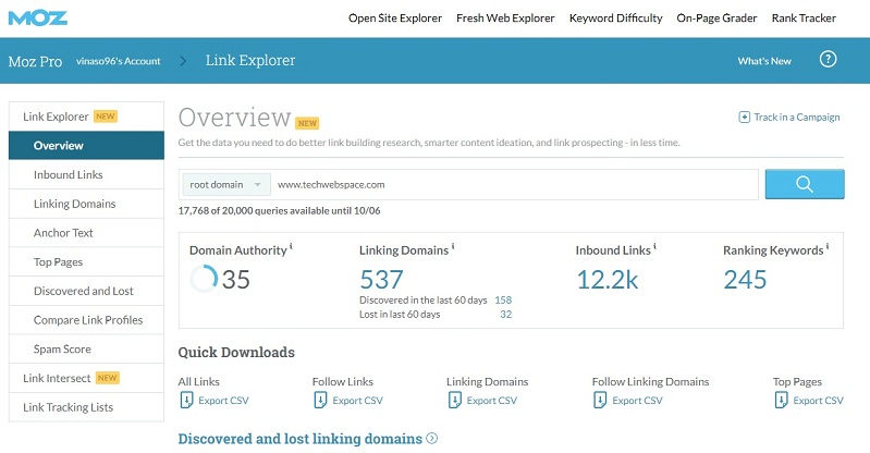 MOZ Open Site Explorer