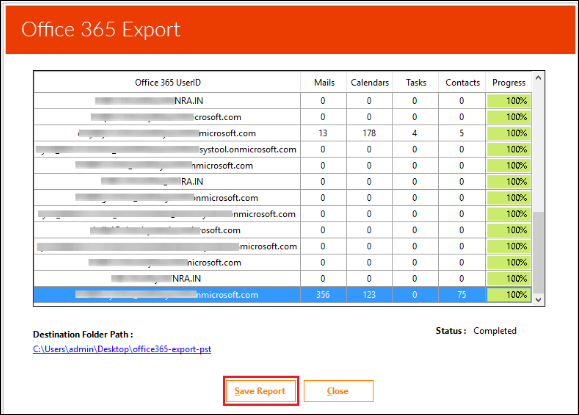 Save Office 365 PST Export Report