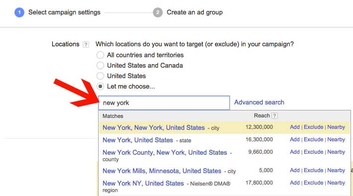 AdWords Location Settings