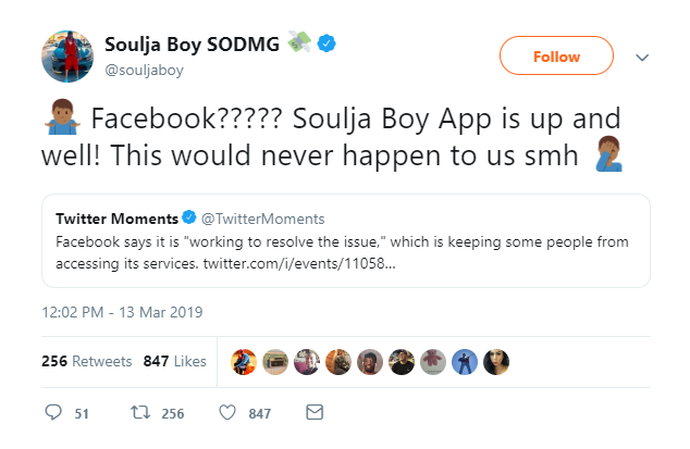 Soulja Boy reaction to Facebook outage