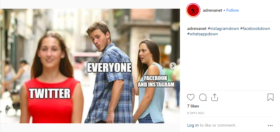 Instagram meme post on Facebook outage