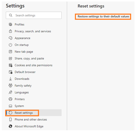 Restore Setting to their Default Value